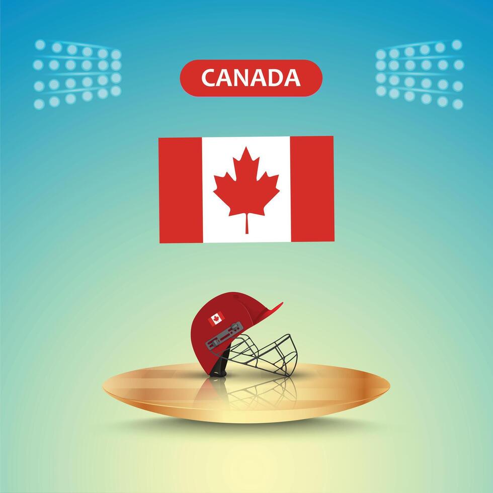 Canada cricket team helmet with a flag and stadium light template, abstract background vector