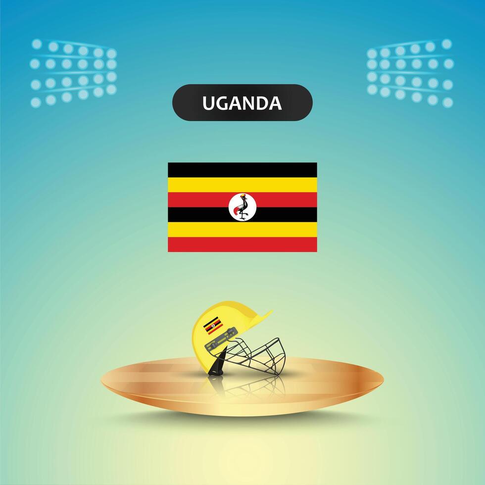 Uganda cricket team helmet with flag and stadium lights in background template vector