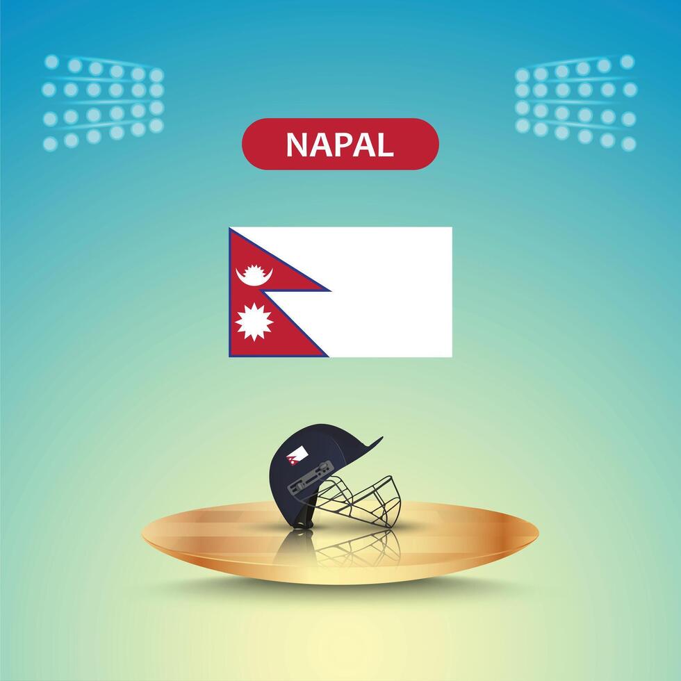 Nepal cricket team helmet with flag and stadium light template, abstract background vector