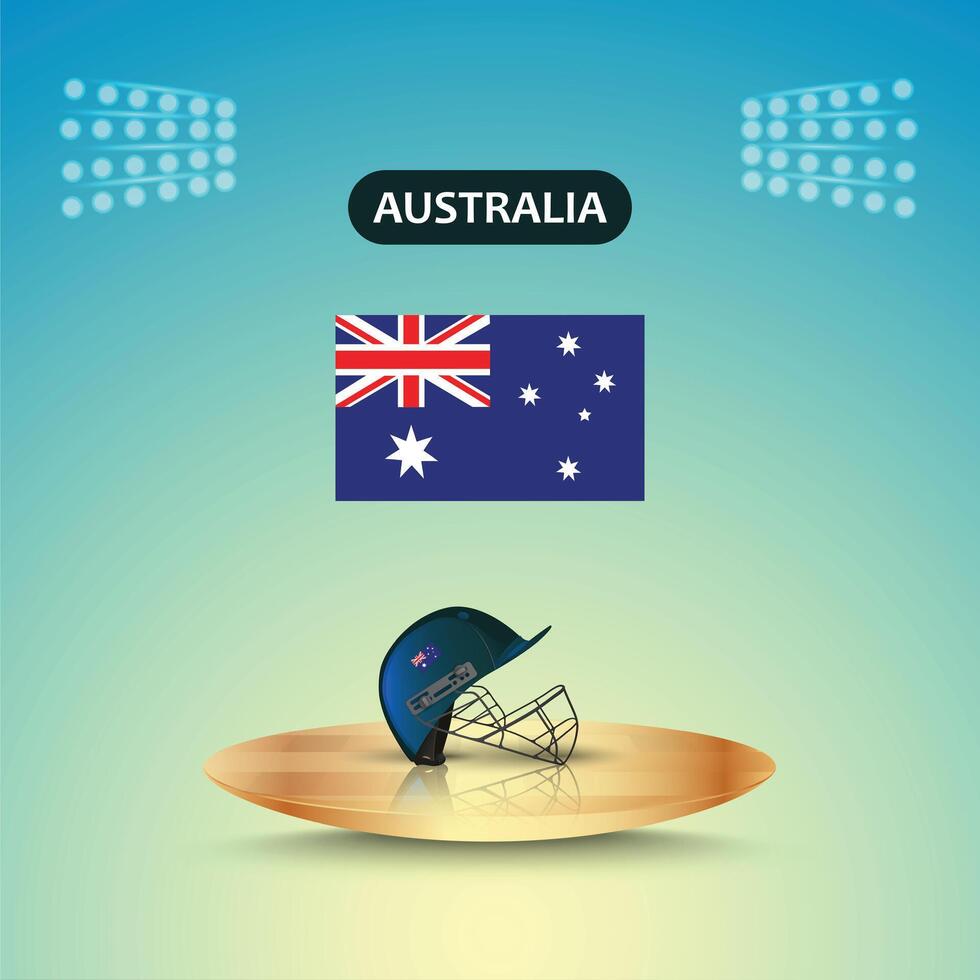 Australia cricket team helmet with flag and stadium light template, abstract background vector