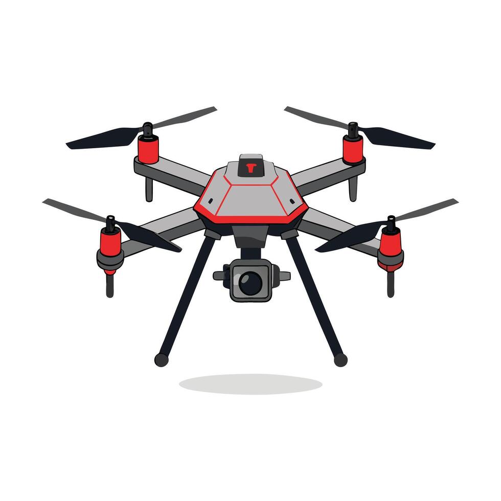 a flat illustration of a white color drone with camera vector