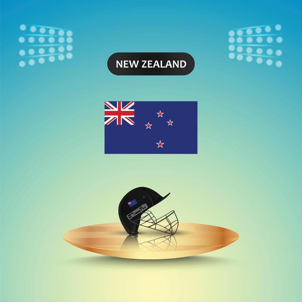 New Zealand cricket team helmet with a flag and stadium light template, abstract background vector
