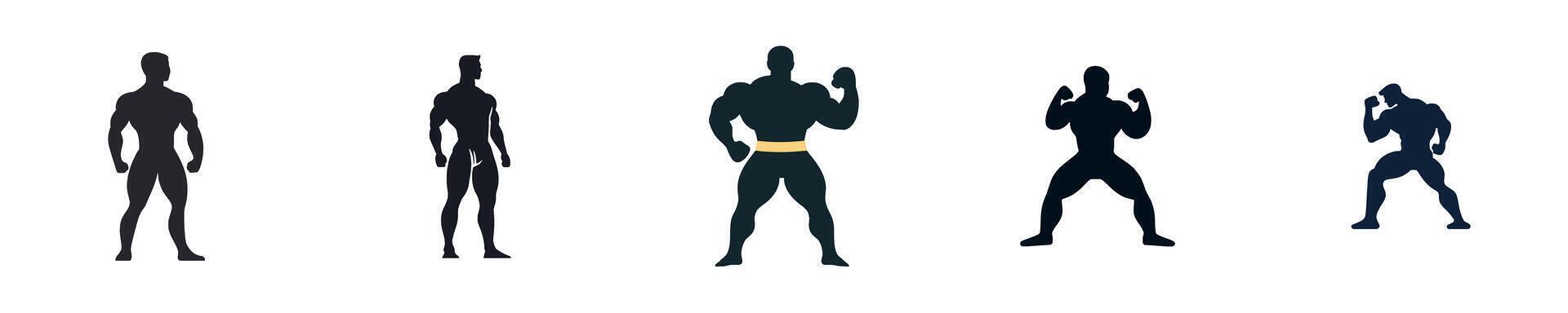 Muscle Strength Power in Flexing Fitness Poses vector