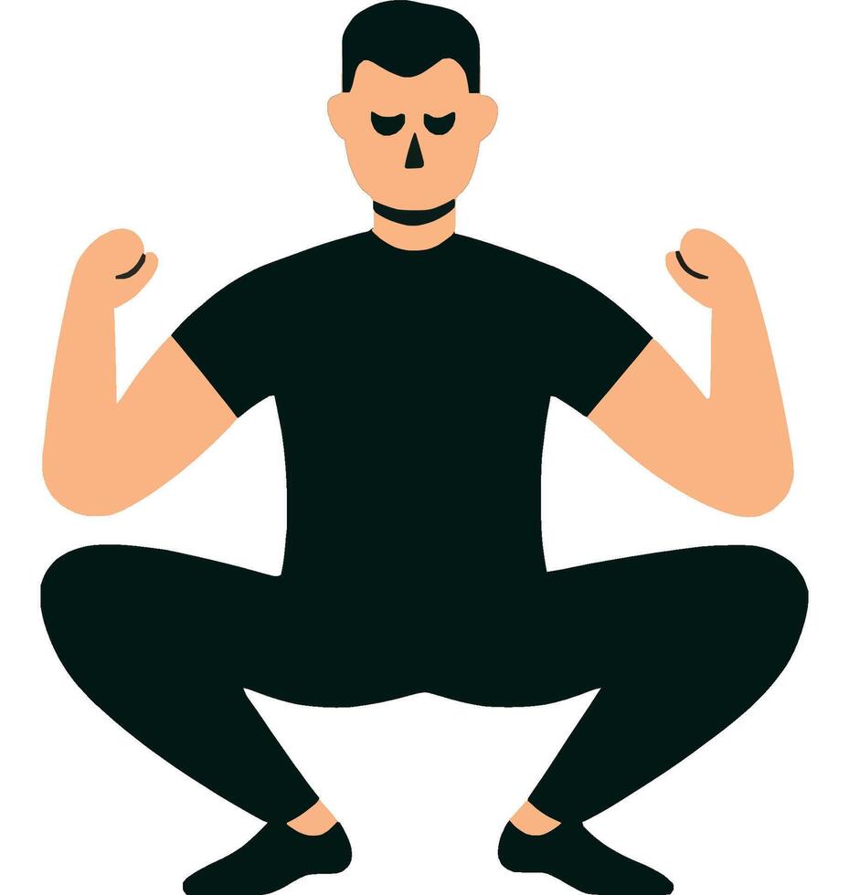 Man Flexing Strength in Squat Pose for Fitness vector
