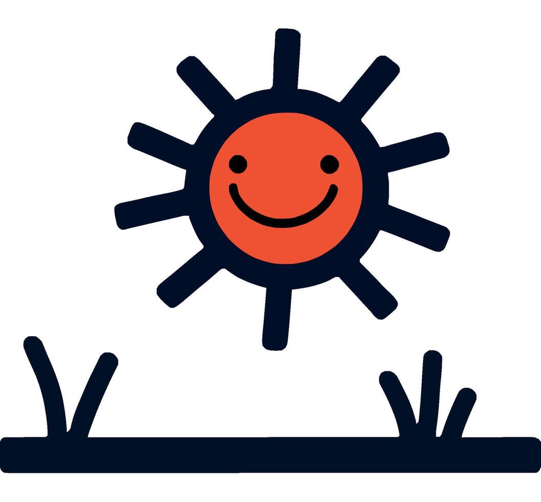 Happy Sun Smiling Over Grass vector