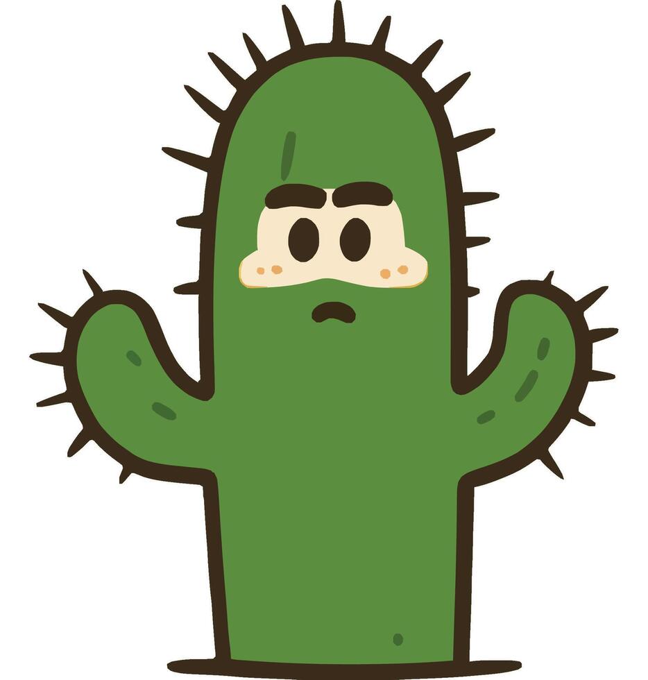 Cute Green Cactus Character With Sad Face vector