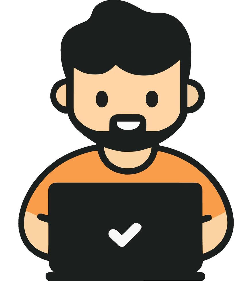 Happy Man Working on Laptop in Modern Workspace vector