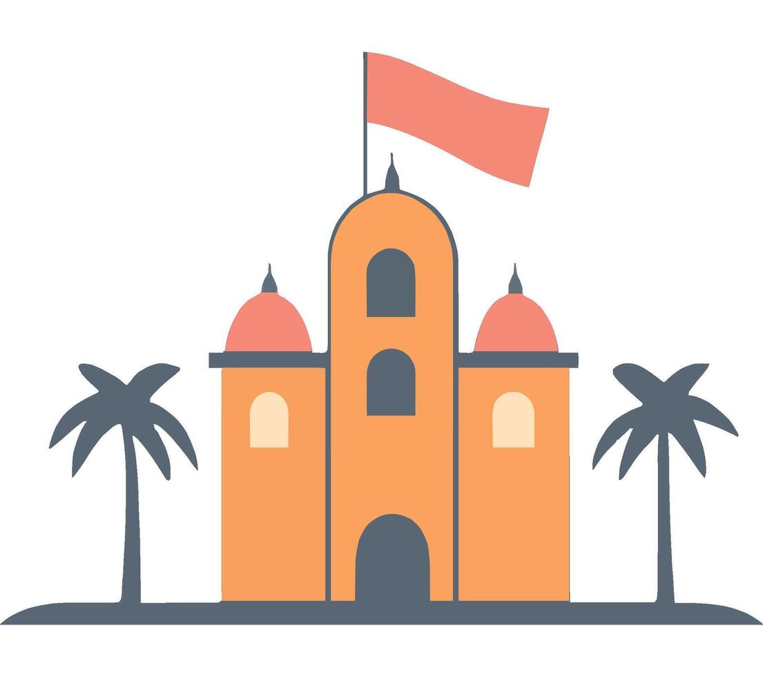 Colorful Castle with Palm Trees and Flag vector