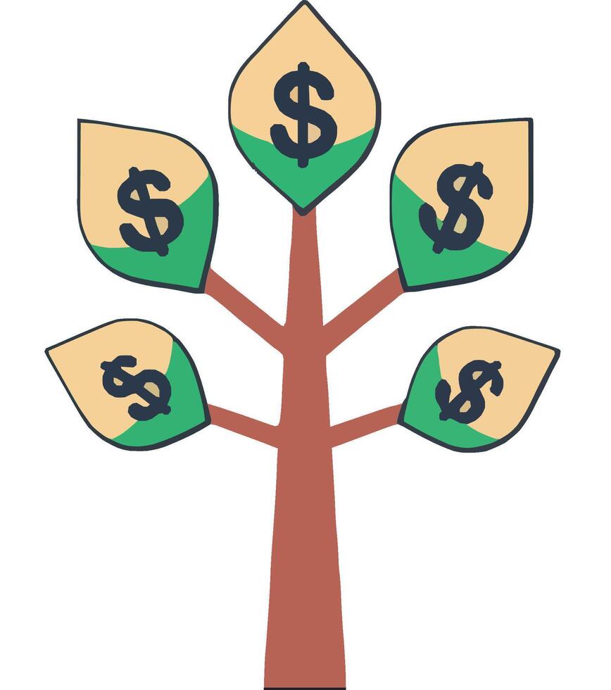 Money Tree with Green Leaves and Wealth Symbols vector