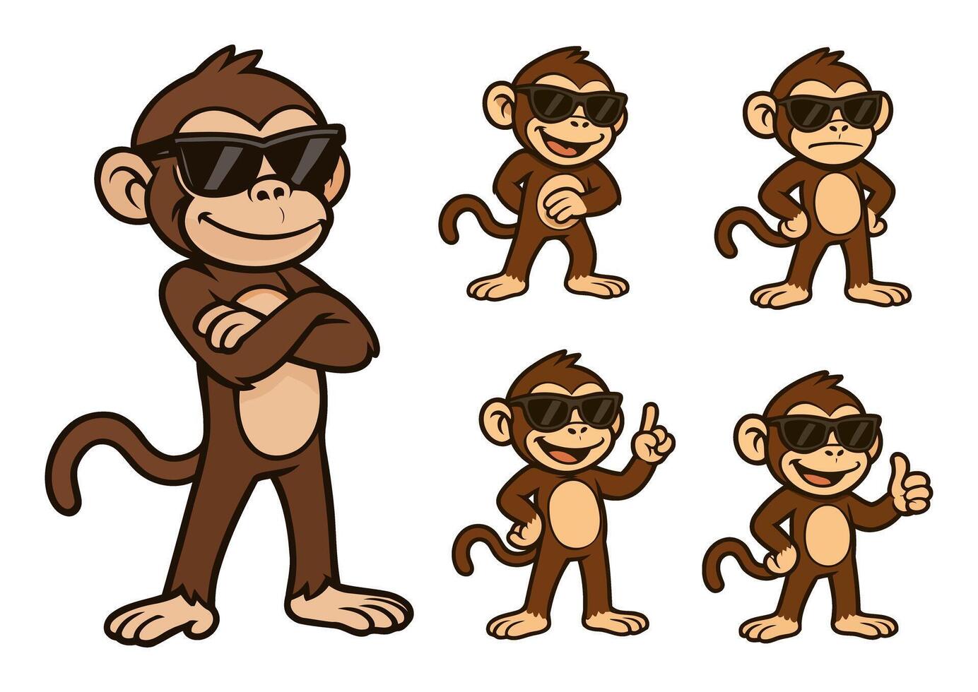 Funny Monkey Illustrations in Sunglasses Showing Different Poses vector