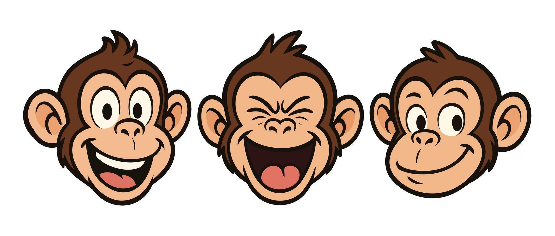 Set of Funny Monkey Heads Showing Different Emotions on Transparent Background vector