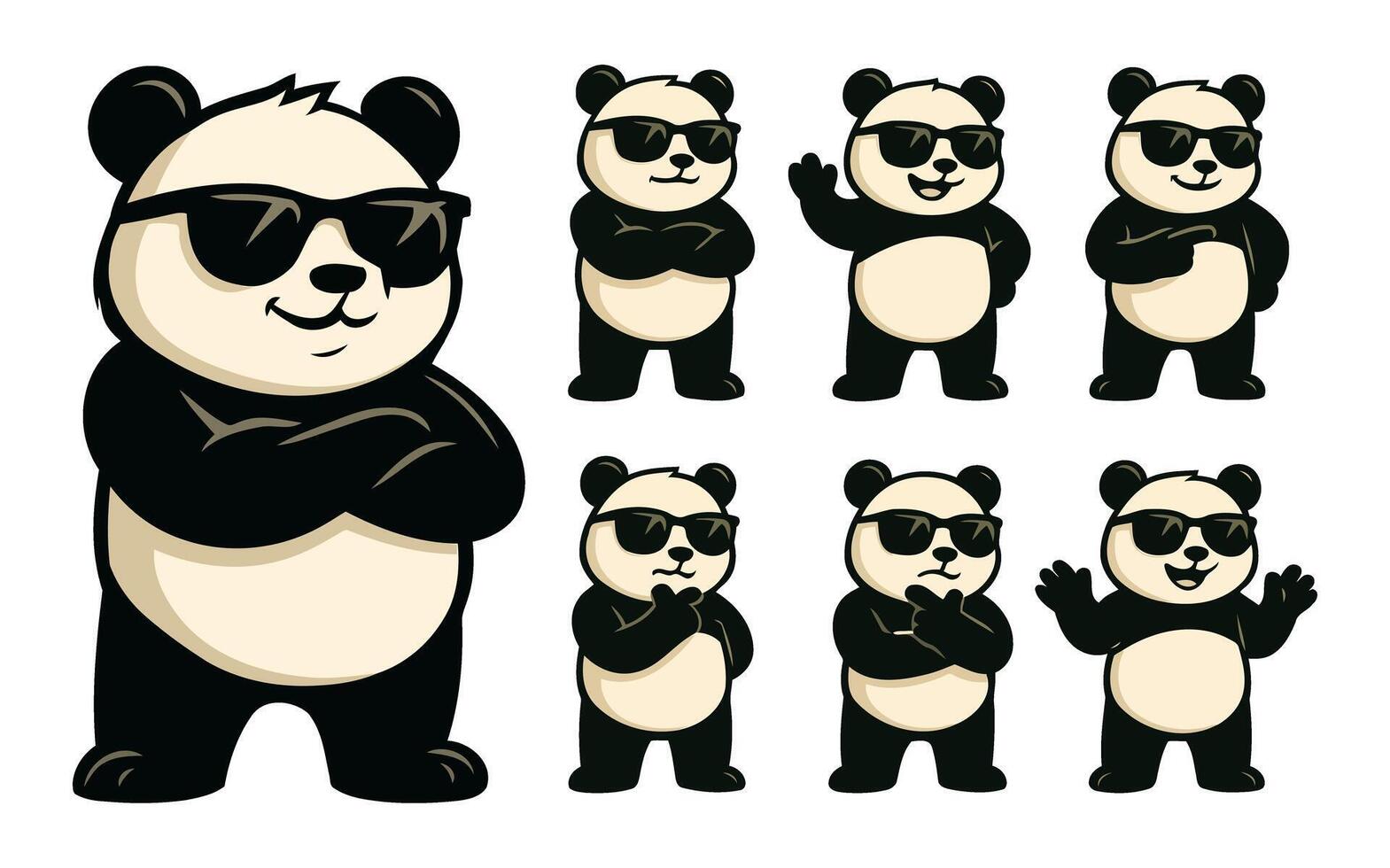 Stylish Panda Mascot with Sunglasses in Different Poses vector