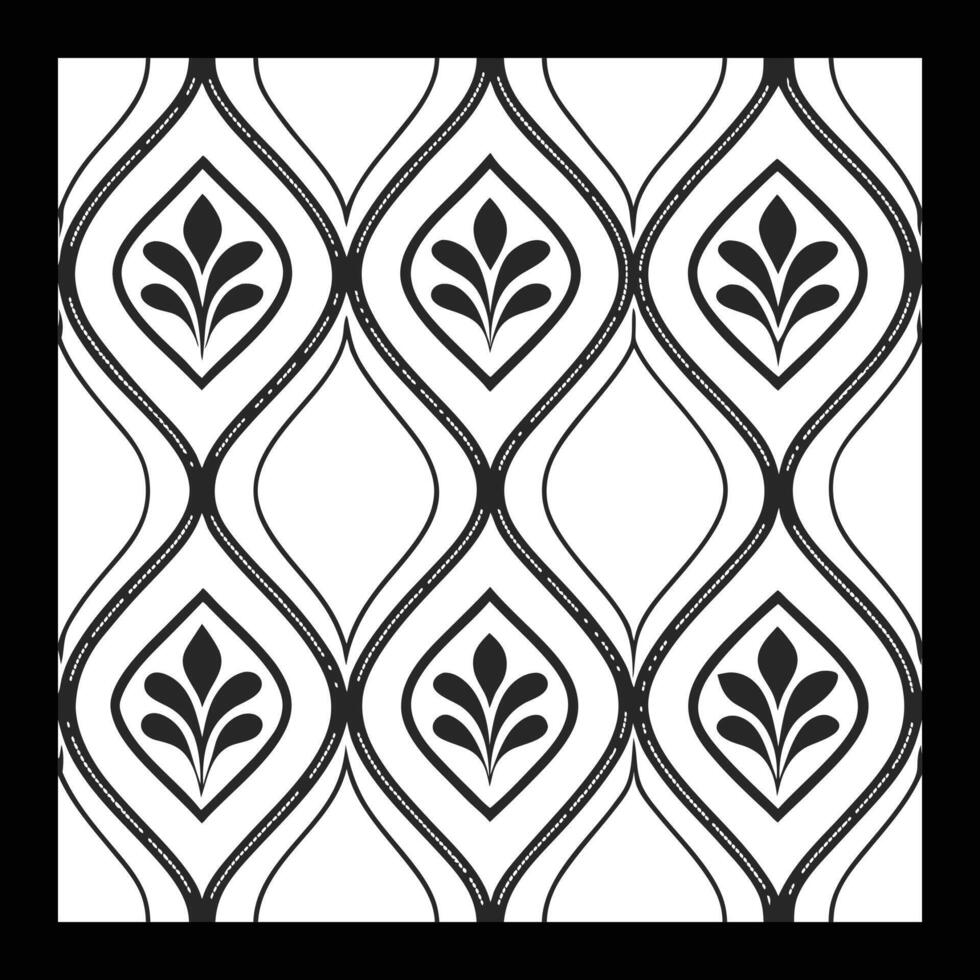 a black and white pattern with leaves. Classic Monochrome Ornamental Pattern vector