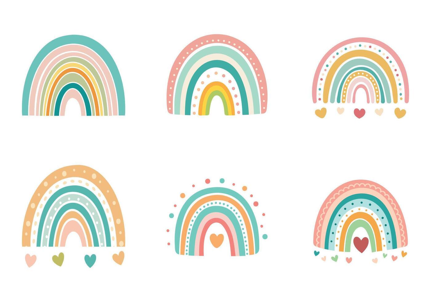 Boho Rainbow icon Set, Cute pastel colors Rainbow Designs for Kids Appeals and t-Shirt design vector