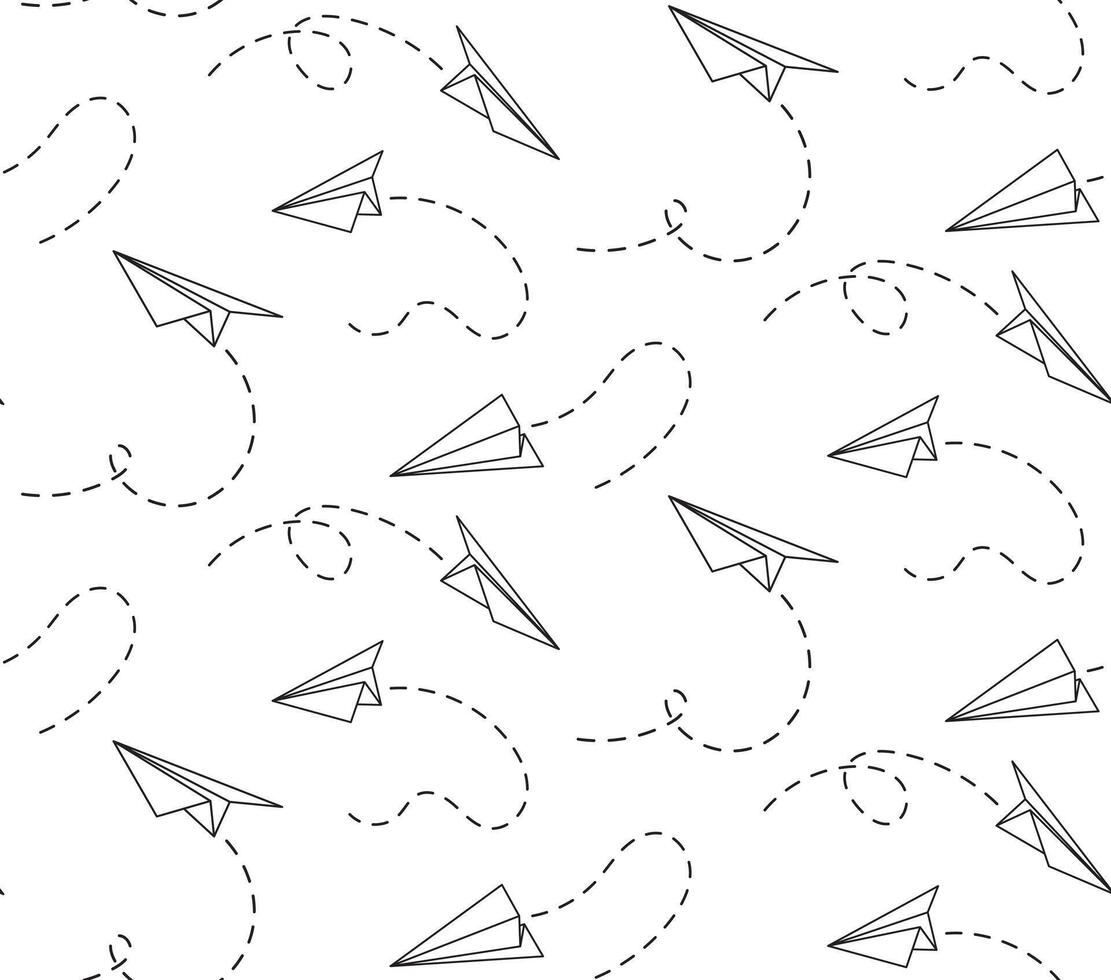 Seamless outline pattern of flying paper planes for backgrounds vector