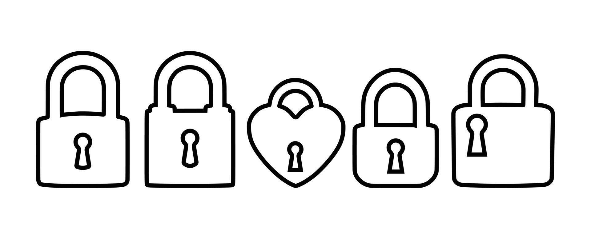 Collection of padlock outline illustrations ideal for security-themed designs vector