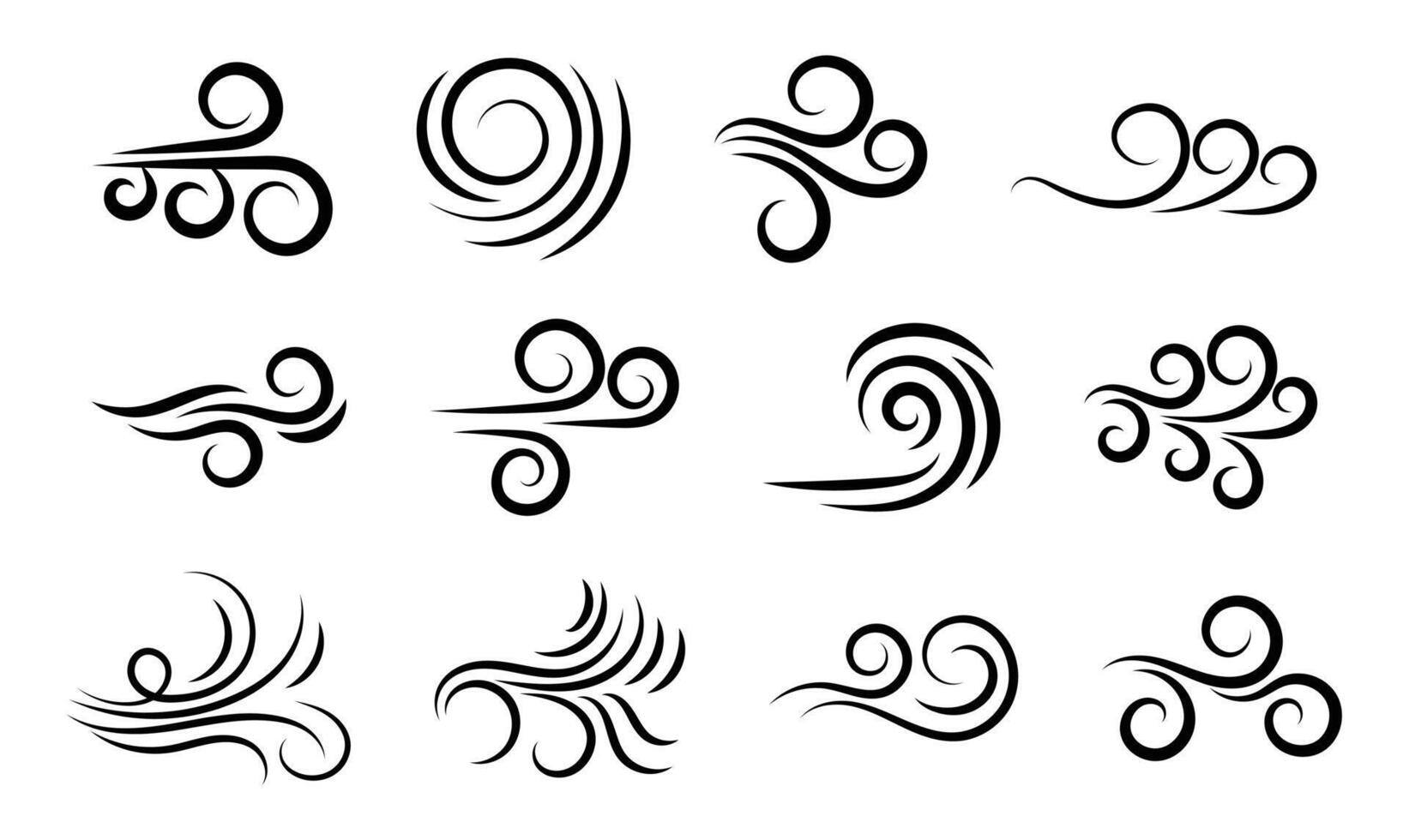 Set of black wind icons perfect for weather and environment designs vector