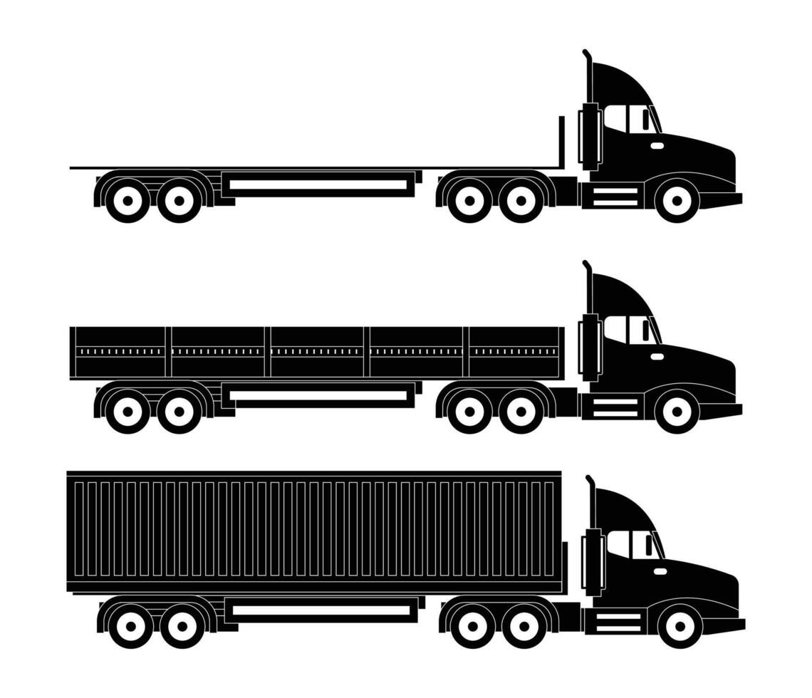 Set of black truck icons in flat design for transportation themes vector