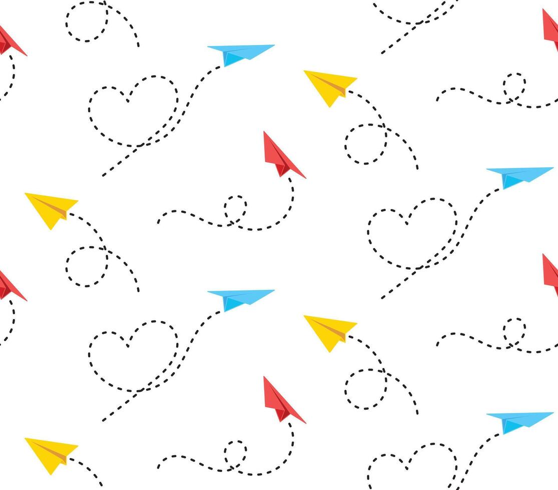 Seamless flat pattern of paper planes flying in background vector