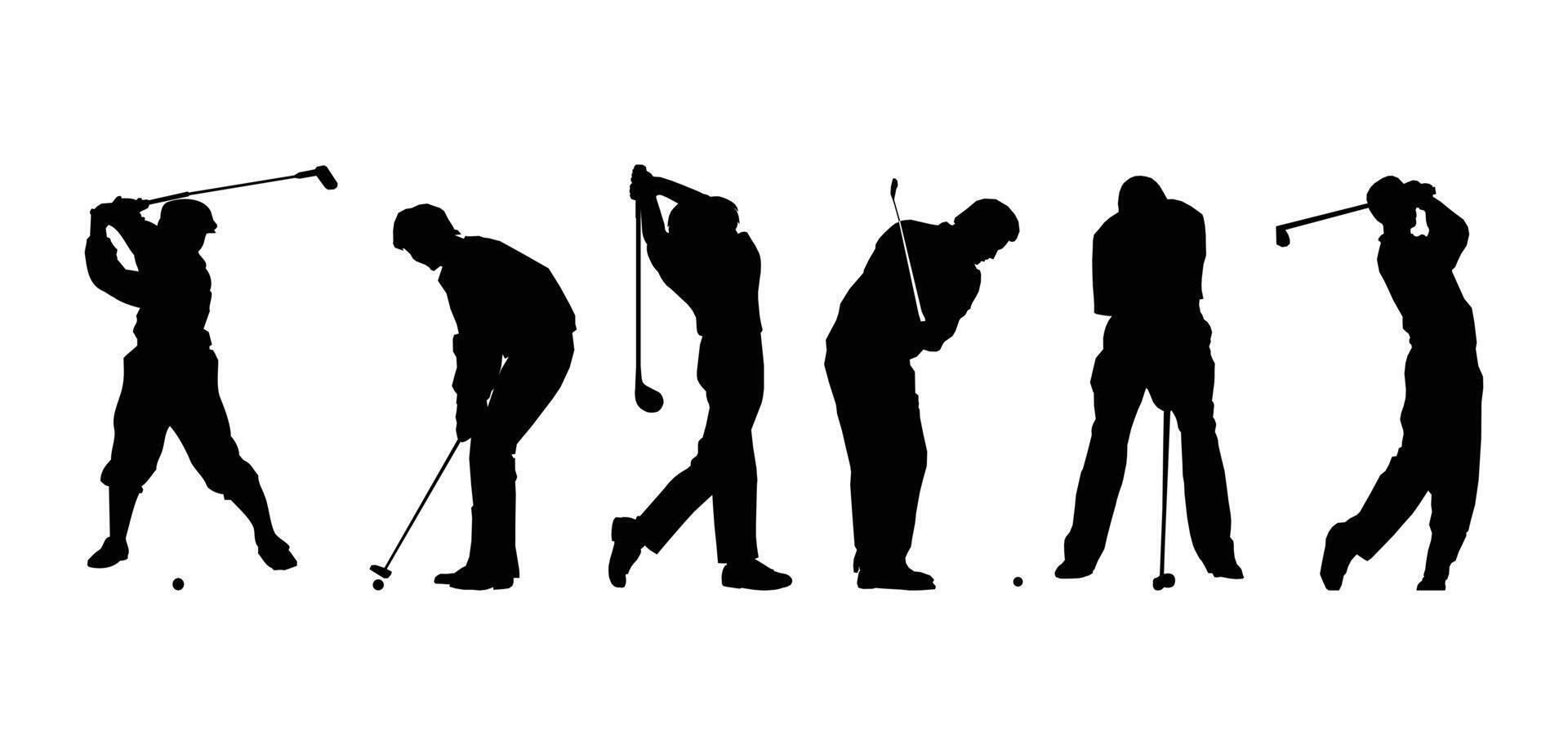 Man golf silhouette set action poses vector