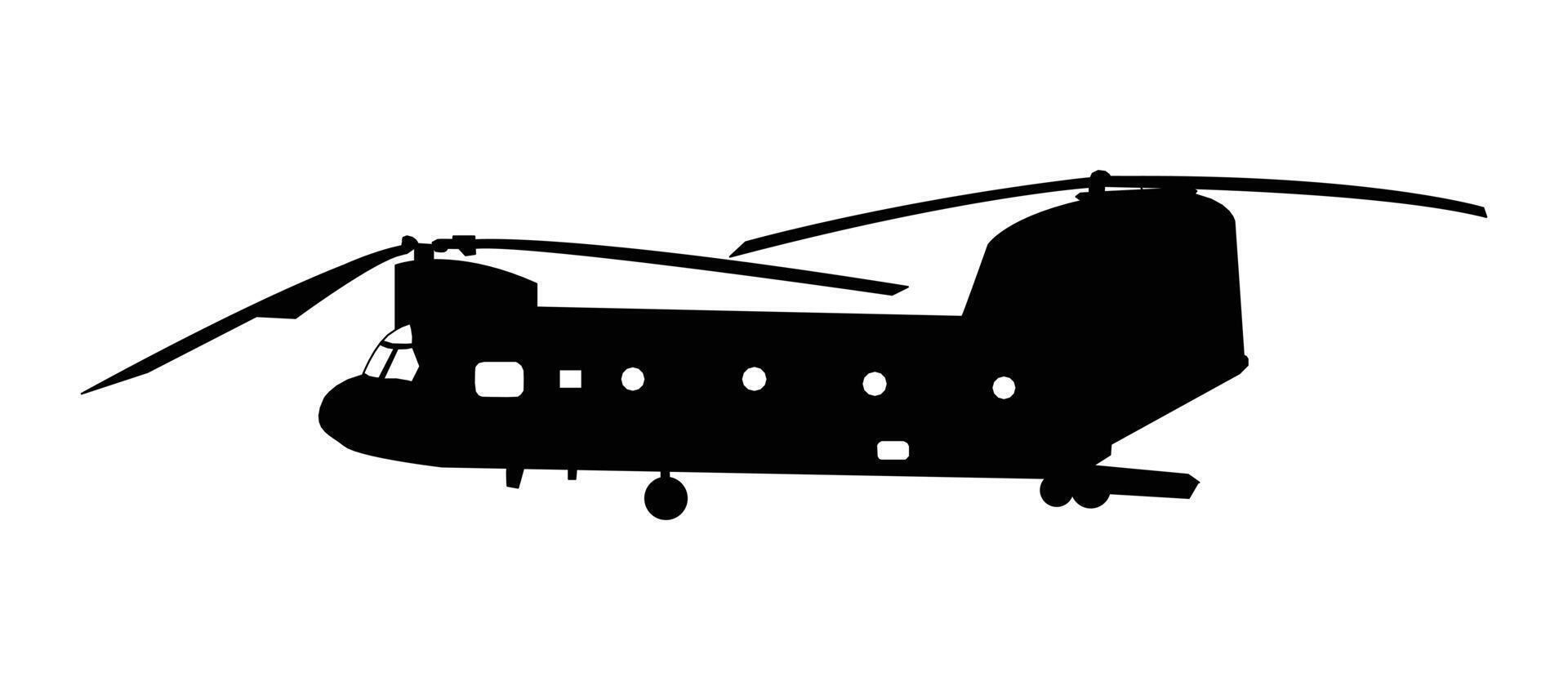 Big helicopter silhouette flying high vector
