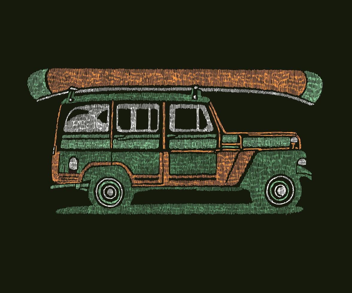 Stylized and vectorized illustration of a car silhouette with a boat on top. Design for prints on t-shirts, decoration, etc. vector