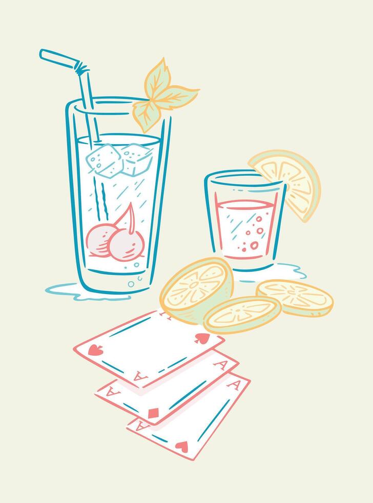 Drawing in simple and stylized lines of a tropical drink. vector