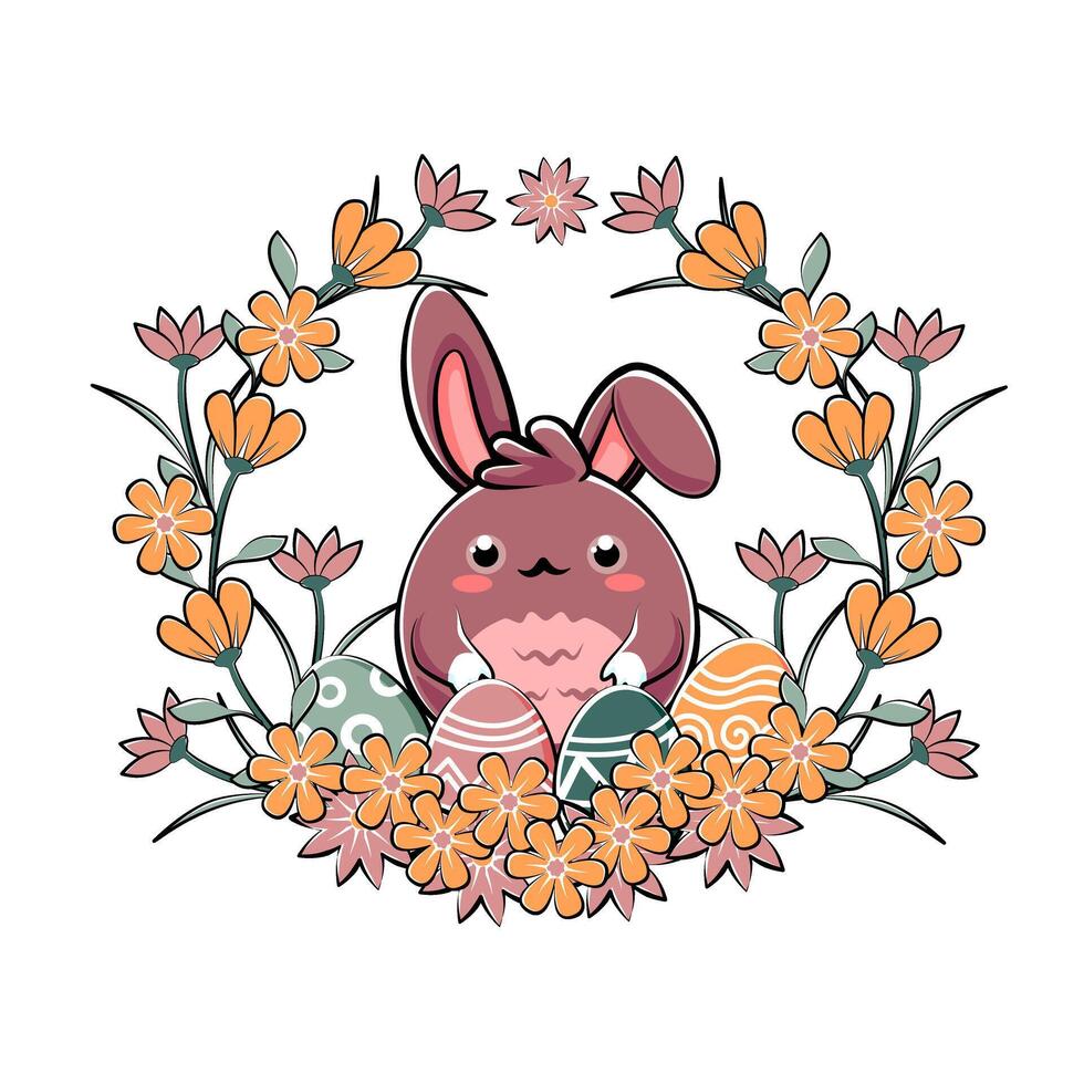 Easter Bunny with Floral Wreath vector