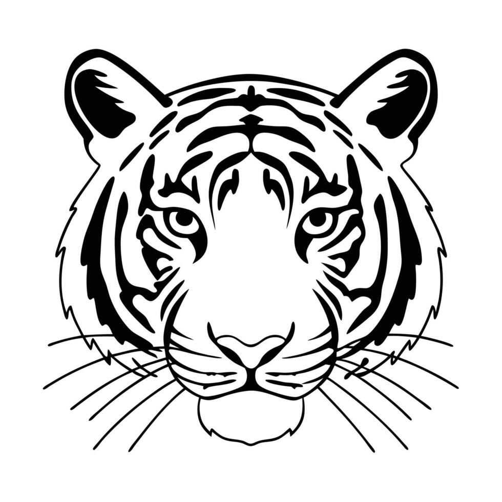 tiger face solid black white background vector