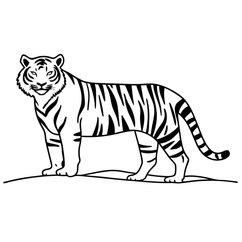 tiger solid white line art vector