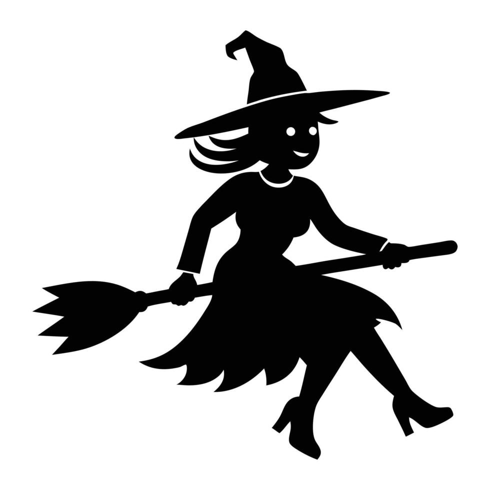 a silhouette of a witch flying on a broom vector