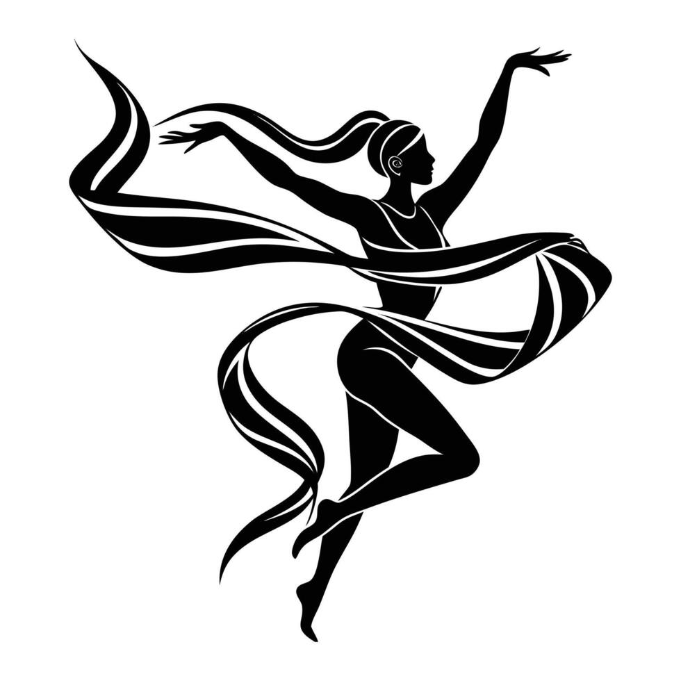 silhouette of a woman dancing with a ribbon vector
