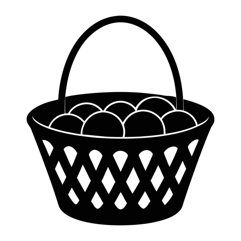 a basket full of eggs black and white illustration vector