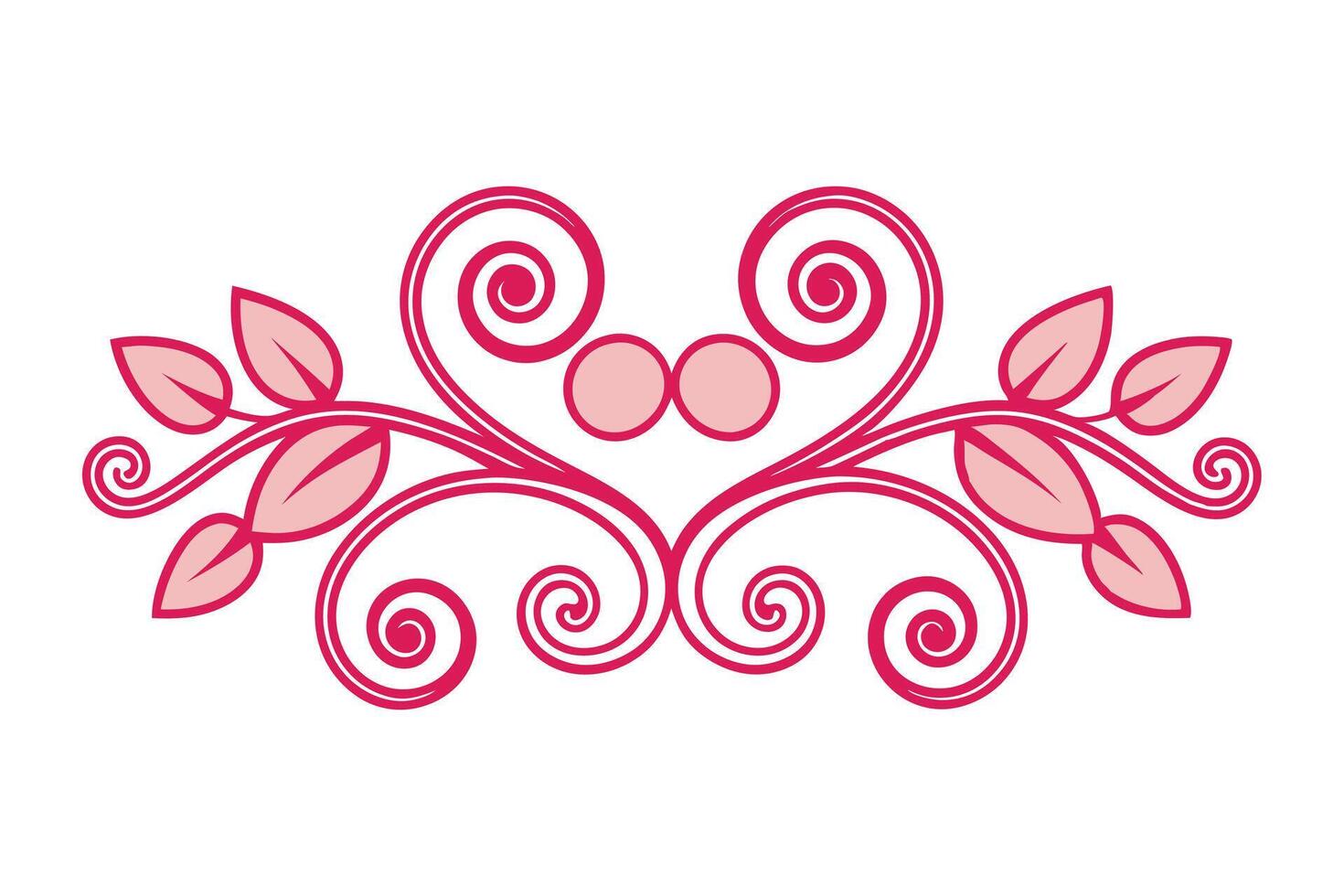 a pink floral design with swirls and leaves vector