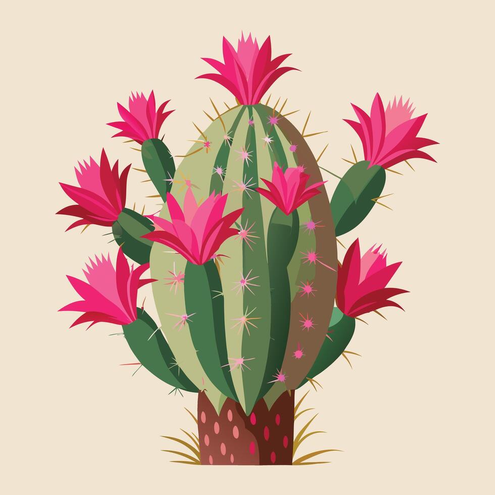 cactus plant with pink flowers on a beige background vector