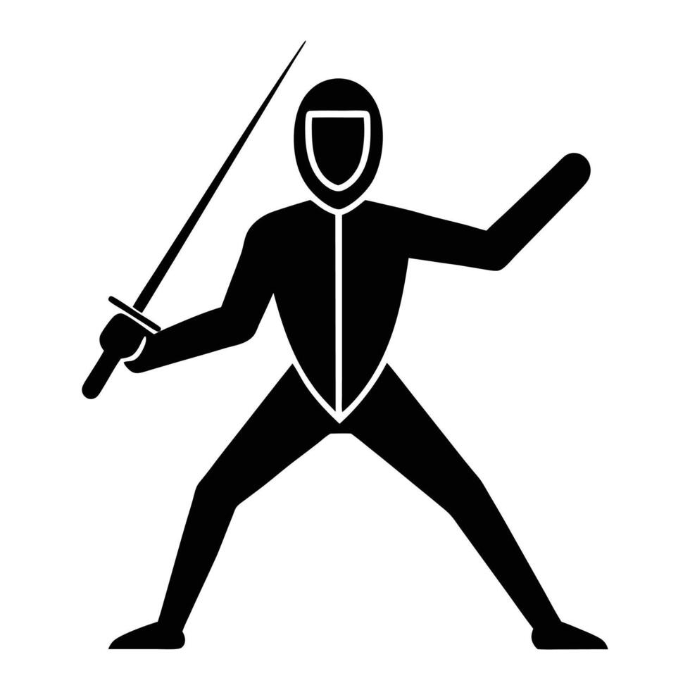 a black and white illustration of a man in a fencing stance vector