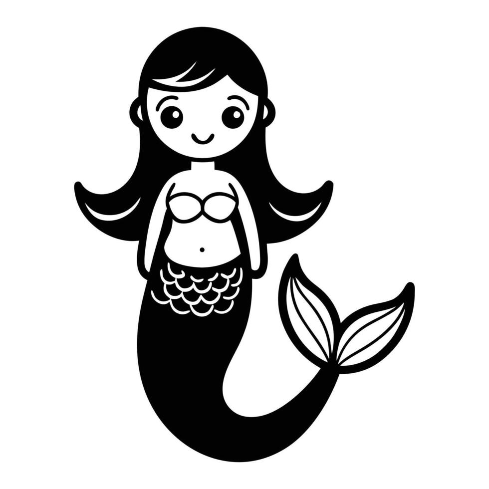 a black and white illustration of a mermaid. vector
