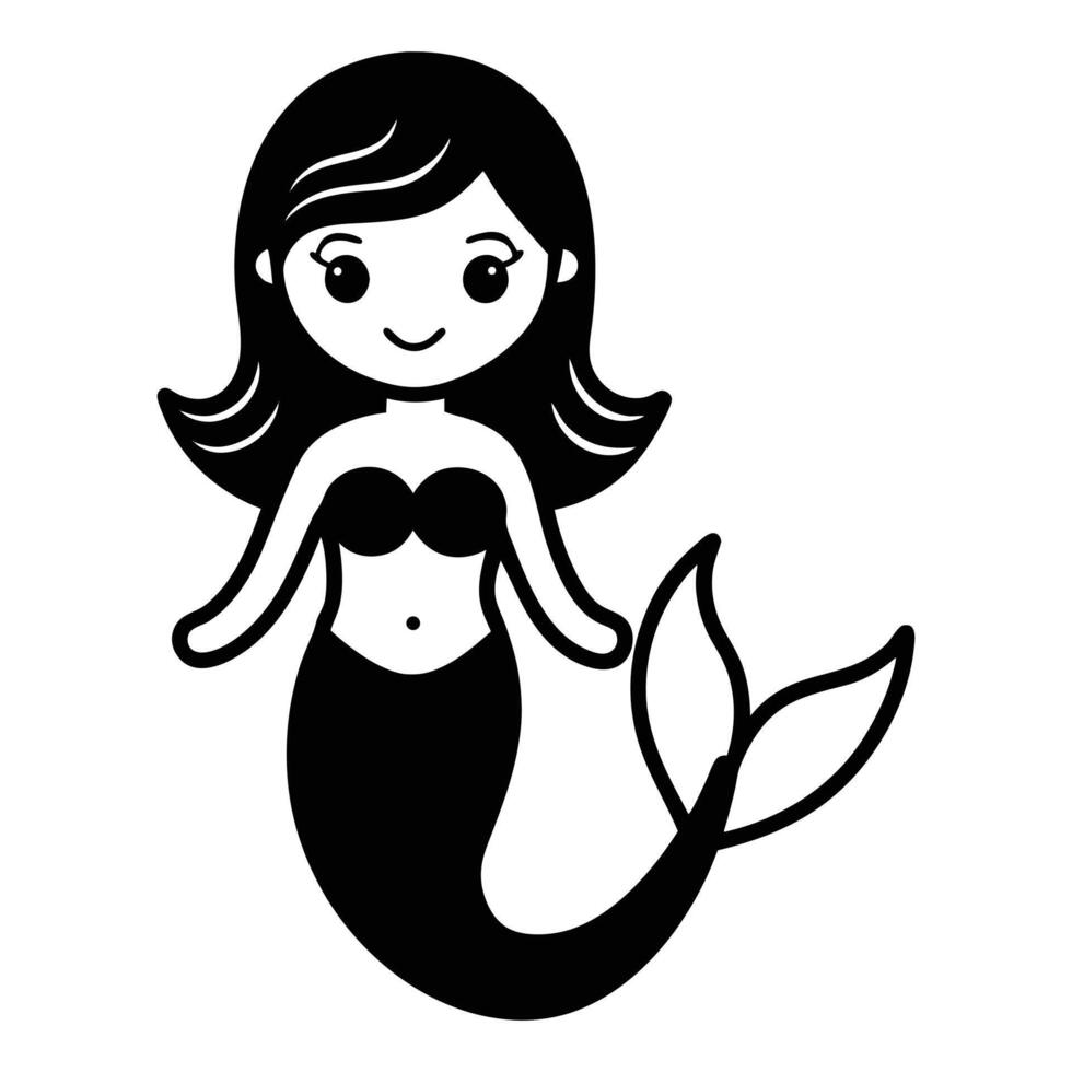 a black and white mermaid with long hair vector