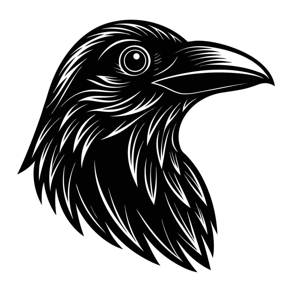 a black and white drawing of a raven head vector