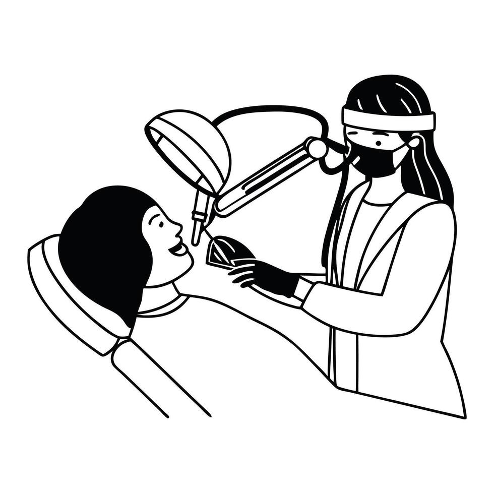 a woman is getting her hair done by a man vector