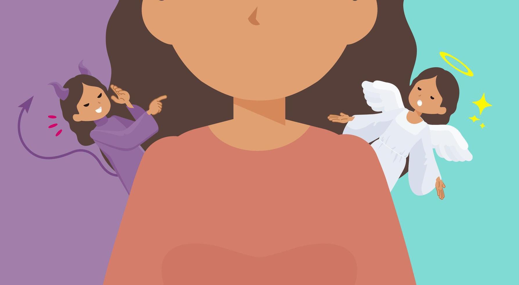 A set of tan skin women struggling between an angel and a devil vector