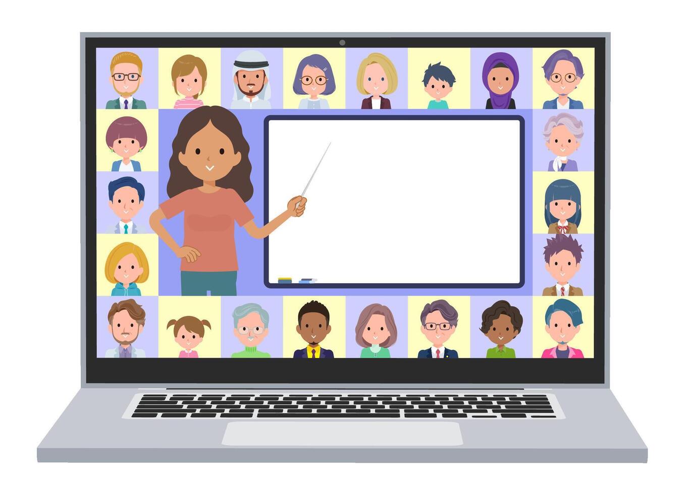 A set of tan skin women teaching lessons online vector