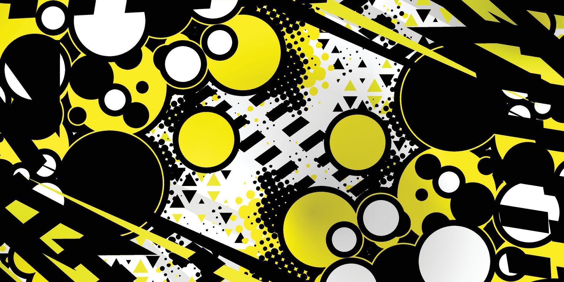a yellow and black background with circles and dots vector