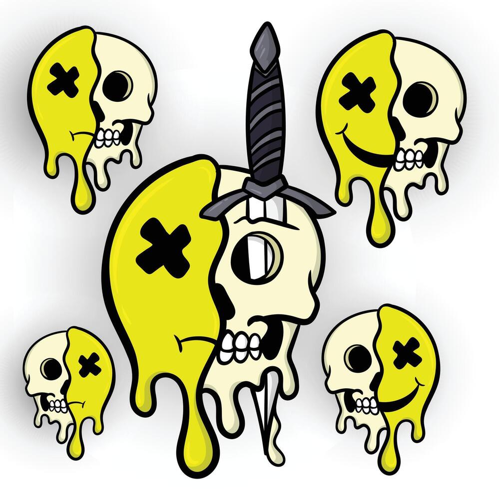 Cartoon abstract skull illustration with graffiti style vector