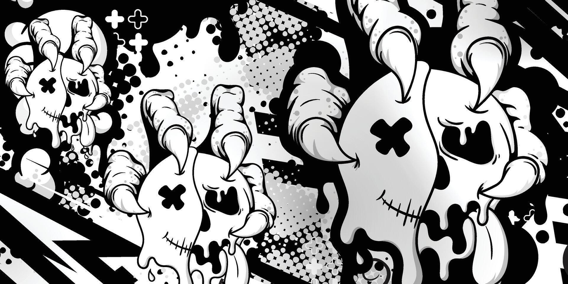 Black and white abstract background with cartoon monster claw object vector