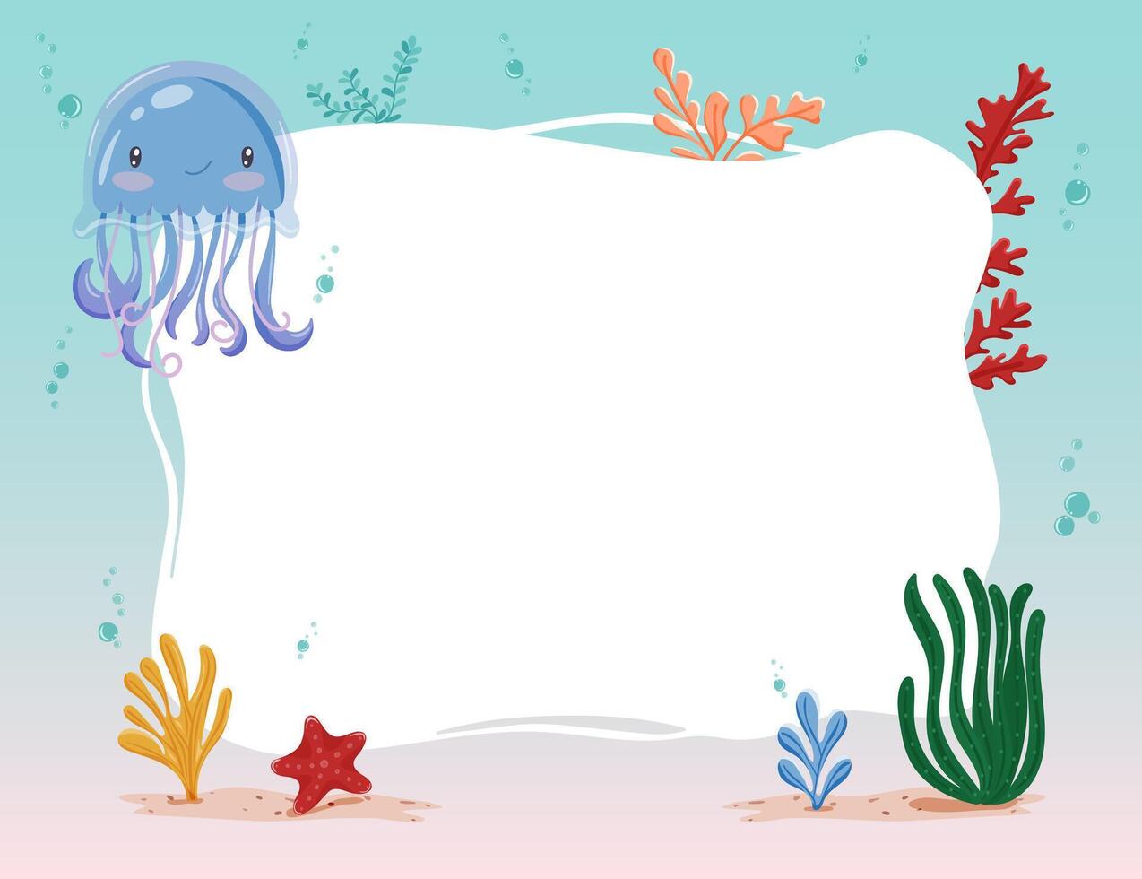 frame with jellyfish and underwater plants, isolated on white vector