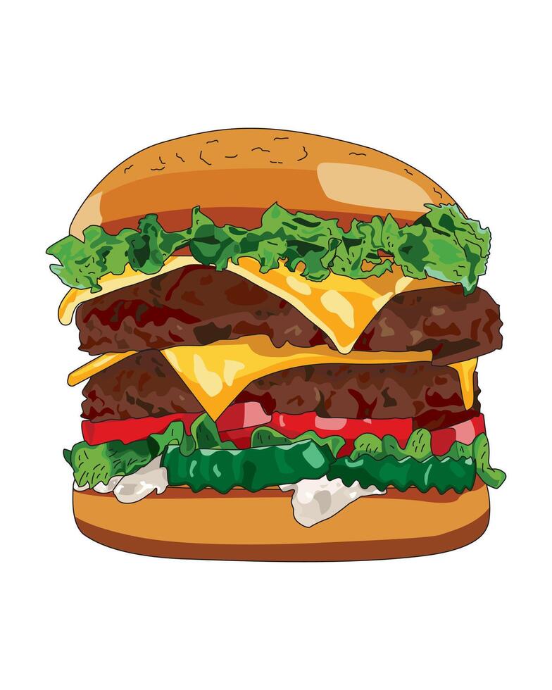Fast Food Hamburger With Beef And Cheese Food Menu Illustration vector
