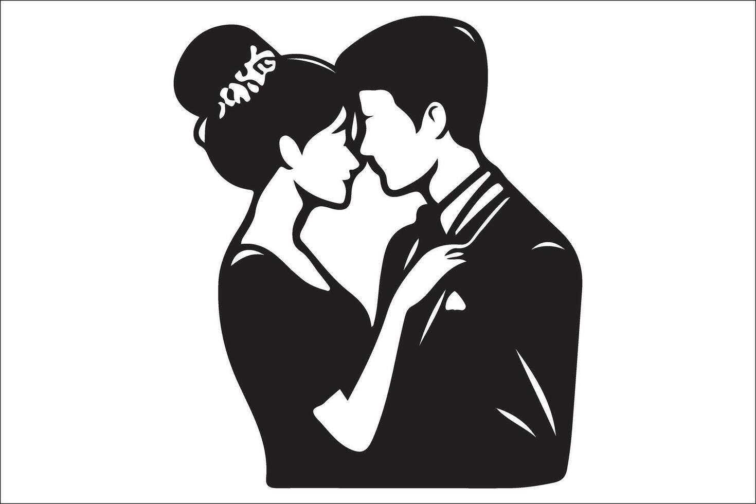 A black and white silhouette of a man and woman kissing vector