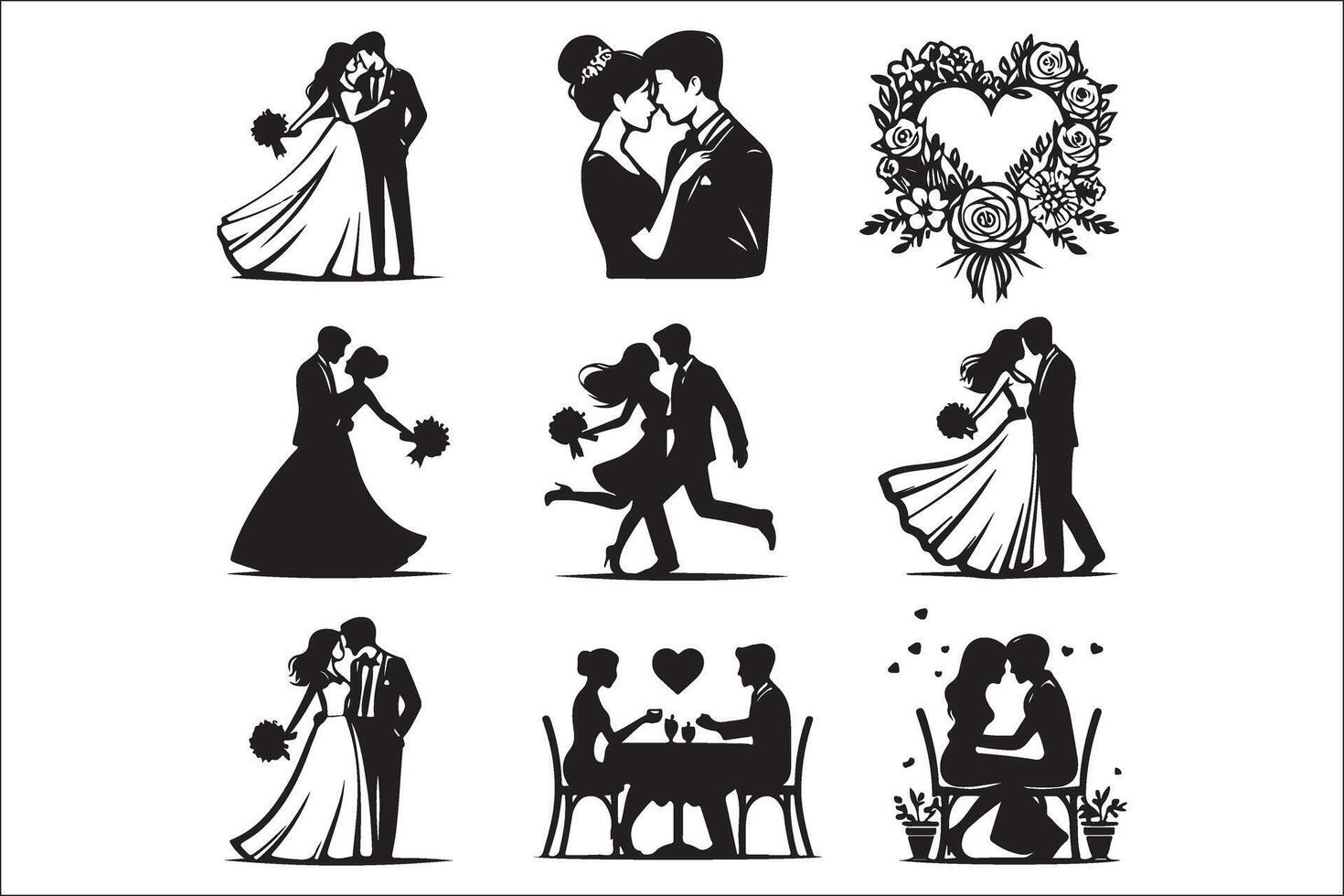 Wedding silhouettes set vector