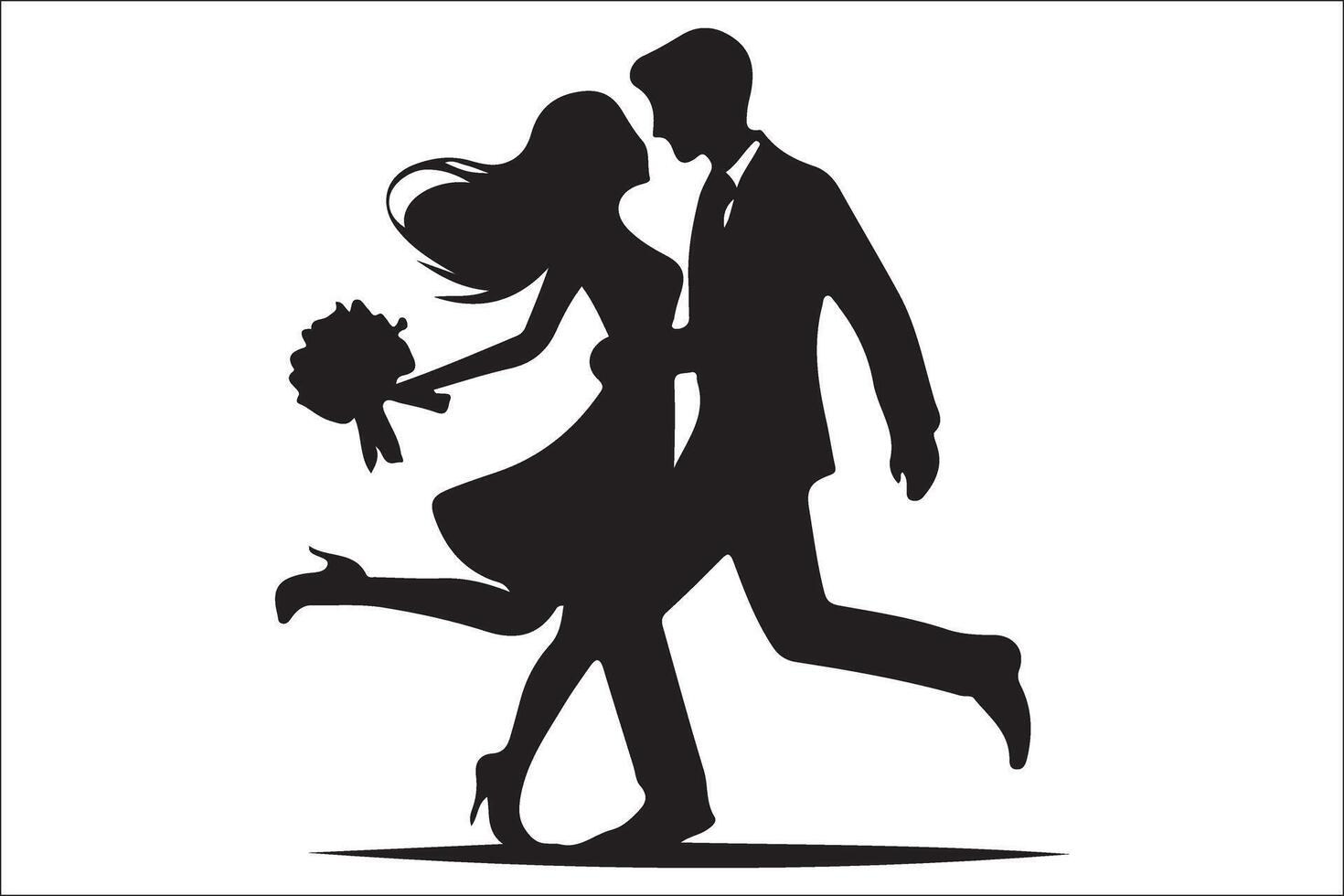 Silhouette of a bride and groom running together vector